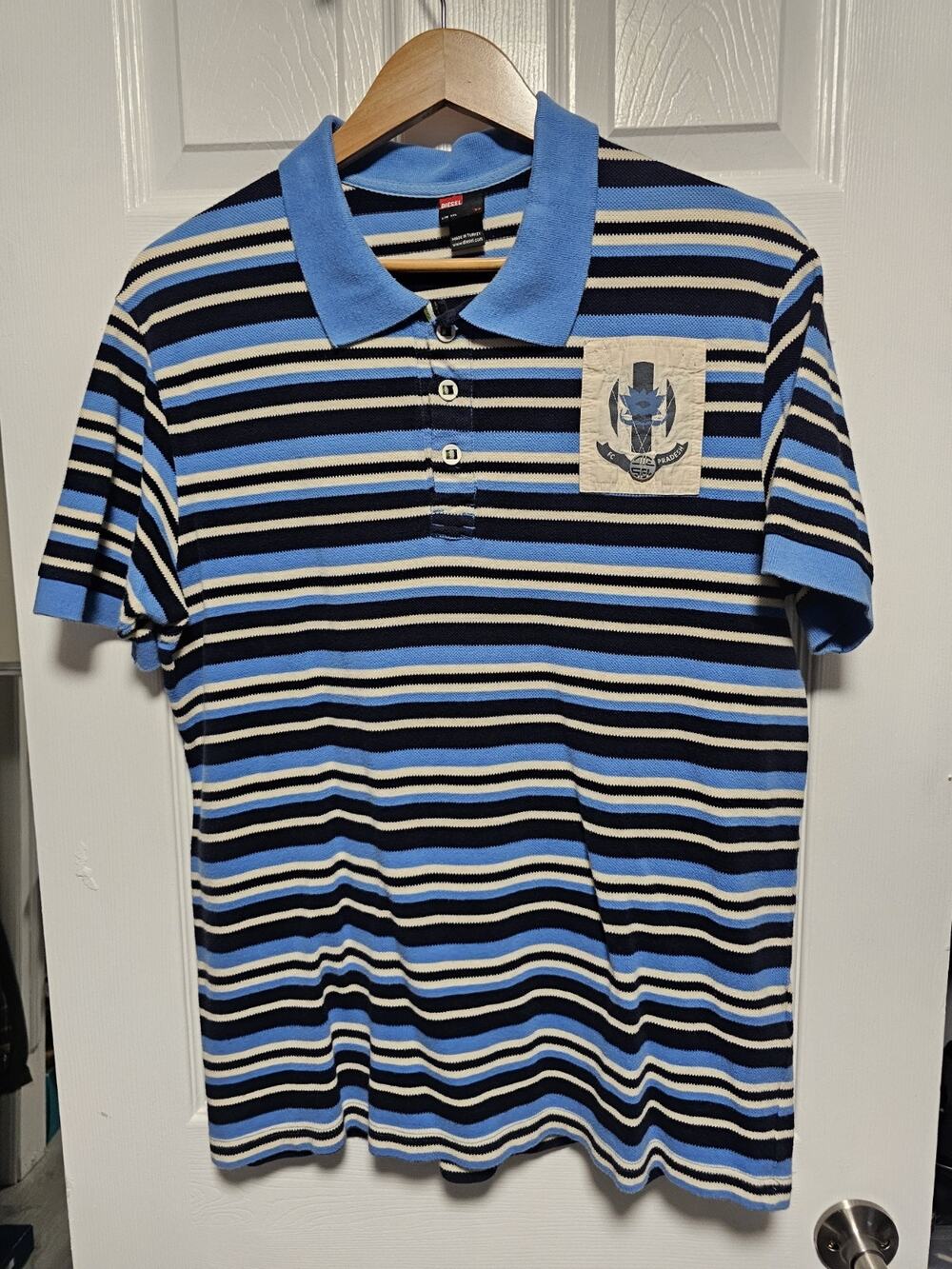 Vtg Diesel Polo Shirt Men XXL Blue Striped "FC Pradesh" Chest Emblem